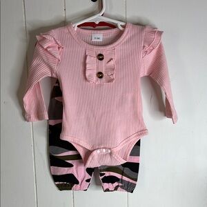 Pink Ruffled Baby Onesie with Camouflage Pants - SET